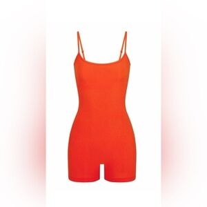 Skims Soft Lounge Scoop Ribbed Romper- Orange